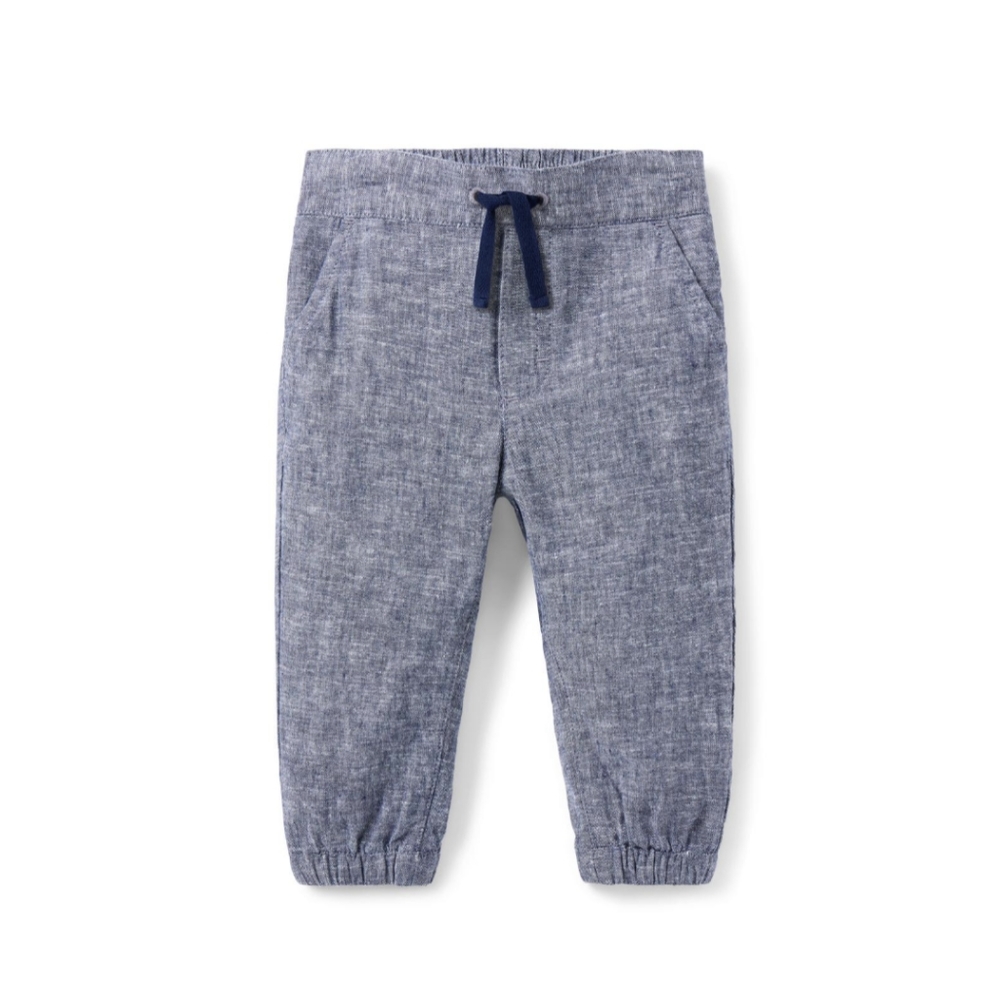 EUC Janie and Jack Blue Chambray Pull On Baby Boy Pants